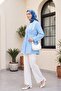 Elastic Waist, Folded Sleeves, Single Button Crepe Kimono - Baby Blue - 2