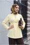 Elastic Waist, Folded Sleeves, Single Button Crepe Kimono - Yellow - 3