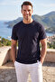 Men's 95% Cotton Regular Fit Comfortable Cut Double Sleeve Crew Neck Lycra Navy Blue T-Shirt 2604361