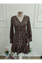 Women's Long Sleeve Double Breasted Collared Waist Tie Short Leopard Print Modal Dress - 5