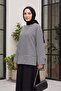 Crew Neck Slit Striped Viscose Sweatshirt - Black