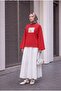 Crew Neck Front Printed Loose Combed Cotton Sweatshirt -Red - 5