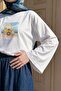 Crew Neck Front Printed Loose Combed Cotton Sweatshirt -White