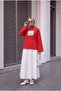 Crew Neck Front Printed Loose Combed Cotton Sweatshirt -Red - 4