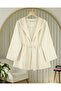Scuba Kimono with Tunnel Lacing on the Front -Beige - 2