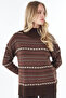 Geometric Pattern Half Turtleneck Knitwear Tunic Dark Brown