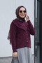 High Collar Ruffle Detailed Openwork Buttoned Knitwear Cardigan - Plum - 3