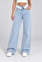 Belted Collar Detailed Ice Snow Wide Leg Jeans - 5