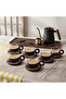 12-Piece Coffee Set - 6-Piece Acacia Coasters - 6-Piece Flat Cups