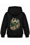 One Piece Stone Footprint Printed Black Kids Hooded Sweatshirt