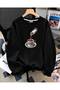 Women's Salt Brown Special Design Printed Comfortable Fit Crew Neck Black Sweatshirt