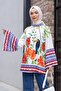 Beli Belted Oversize Wide Sleeve Patterned Tunic -White - 5