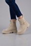 Women's Beige Suede Buckle Zippered Comfortable Sole Stylish Design Daily Boots - 8
