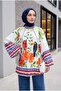 Beli Belted Oversize Wide Sleeve Patterned Tunic -White