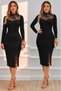 Women's long sleeve lace collar slit midi imported crepe dress