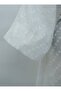 Brooch Detailed Embossed Polka Dot Patterned Jacquard Kimono with Slits on the Sides -White - 7