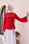 Asymmetrical Cut Lace Detailed Combed Cotton Sweatshirt -Red