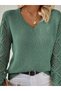 Women's Long Sleeve V-Neck Knit Sweater with Hole-In-The-Wall Diamond Pattern Detail - 2
