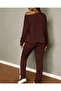 Women's one shoulder open long sleeve viscose two thread blouse and side stripe detailed trousers two piece set - 2