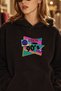 Women's Oversize Hoodie Back to the 90's Printed Black - Hooded, Kangaroo Pocket, 3 Thread Fleece - 5
