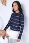 Navy Blue Women's Striped Knitwear Cardigan - 3
