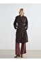 Brown Double-Breasted Collared Belted Women's Trench Coat - 3