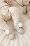 Baby Beige Rabbit Ear Pompom Velcro Soft Sole Booties First Step Shoes (4-12 Months / 18-19 Size) - L-382 - 6