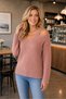 Women's V-Neck Long Sleeve Off-Shoulder Knitted Textured Soft Stylish Casual Powder Knitwear Sweater