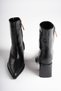 Women's Black Boots with Pointed Toe and Zipper, Furry Inner Lining - 2