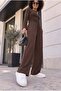 Women's Brown Spanish Flared Single Bottom Flexible Buzzy Viscose Soft Medium Thick Shiny Fabric
