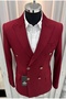 Men's Burgundy Slim Fit Gold Button Double Breasted Blazer Single Jacket - 2