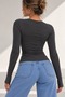 Women's Soft Touch Fingerless V-Neck Bodysuit - Anthracite Mdk36 - 3