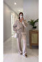 Fosra Ecru Hooded Knitted Detailed Cardigan Trouser Set