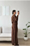Women's Brown Snap Fastener Top and Bottom Two-Piece Set - 2