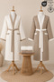 4 Piece Kimono Robe Set Family Set 100% Cotton Certified Contrast Striped Dowry Set - Cream Beige