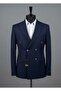 Men's Navy Blue Slim Fit Gold Button Double Breasted Blazer Single Jacket