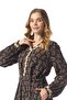 Vera Buttoned Violet Patterned Flannel Double Pocket Belted Long Sleeve Winter Long Dress Black Syh - 5