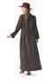 Long Sleeve Nudem Buttoned Classic Collar Violet Pattern Flannel Winter Long Dress Black Syh - 2