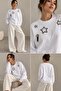 Women's Star Stone Detailed Oversize Sweatshirt Lnc34 - 5