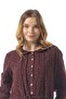 Long Sleeve Sibel Flannel Shawl Patterned Waist Gathered Winter Midi Length Dress with Pockets Burgundy Brd - 5