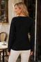 Women's Double Breasted Collar Long Sleeve Hair Braided Carry Pattern Cross Front Design Off Shoulder Elegant Stylish Casual Black Knitwear Sweater - 3