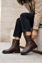 Brown Printed Genuine Leather Women's Boots Lightweight Short Heeled Zippered Real Natural Leather Women's Boots Model Winter and Spring Style Boots - 5