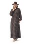 Long Sleeve Nudem Buttoned Classic Collar Violet Pattern Flannel Winter Long Dress Black Syh