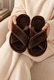 Women's Black - Cream - Bitter Brown Cross-Strapped Furry 3-Piece House Slipper Set Byndcap01 - 8