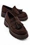 Nastia Women's Suede Brown Tasseled Thick Threaded Sole Oxford Loafer Masculine Casual Shoes 5 cm Heel