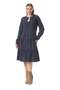 Long Sleeve Rose Patterned Shawl Winter Waist-Tie Flannel Midi Dress Navy Blue Lcvt