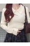 French Style Furry Polo Collar Knitted Women's Sweater - 3