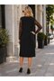 Women's Long Sleeve Ornate Pocket Detailed Midi Crepe Dress - 3