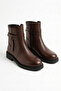 Brown Printed Genuine Leather Women's Boots Lightweight Short Heeled Zippered Real Natural Leather Women's Boots Model Winter and Spring Style Boots