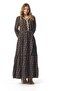 Vera Buttoned Violet Patterned Flannel Double Pocket Belted Long Sleeve Winter Long Dress Black Syh - 6